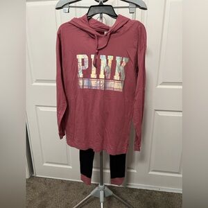 Victoria Secret PINK Set Long sleeve Hoodie Shirt & Drawstring Leggings …